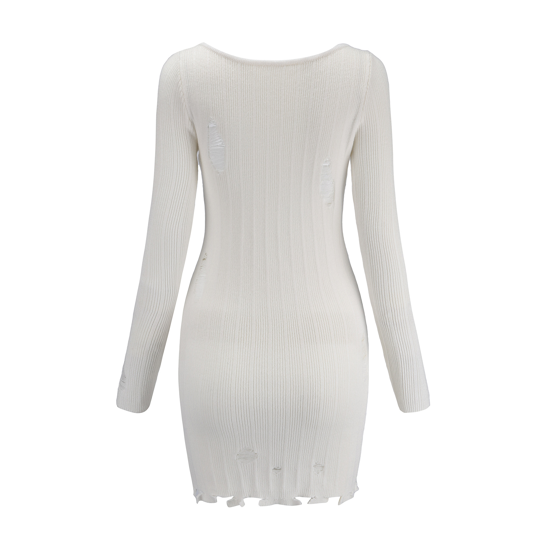 SZ60176-1  White Knit Mini Sweater Dress